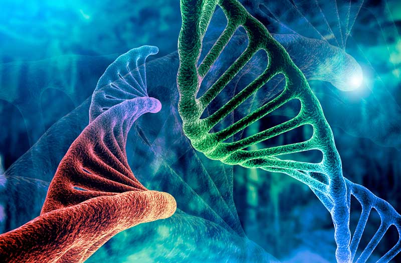 Coloured strands of DNA with blue background