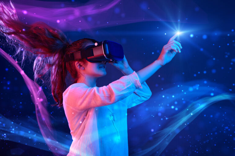 Woman,With,Glasses,Of,Virtual,Reality.,Future,Technology,Concept